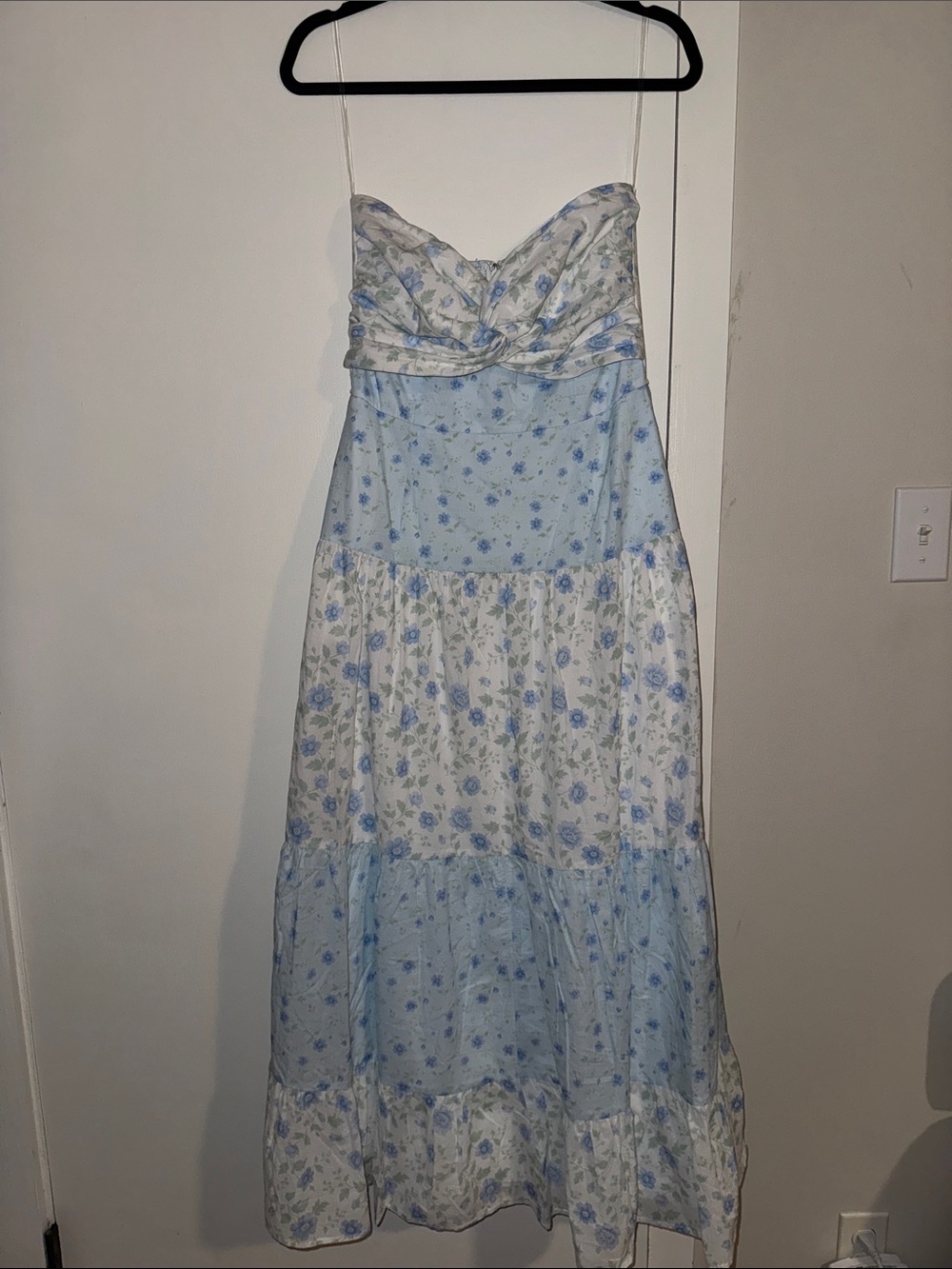 Altar'd State Light Blue Floral Strapless Maxi Dress